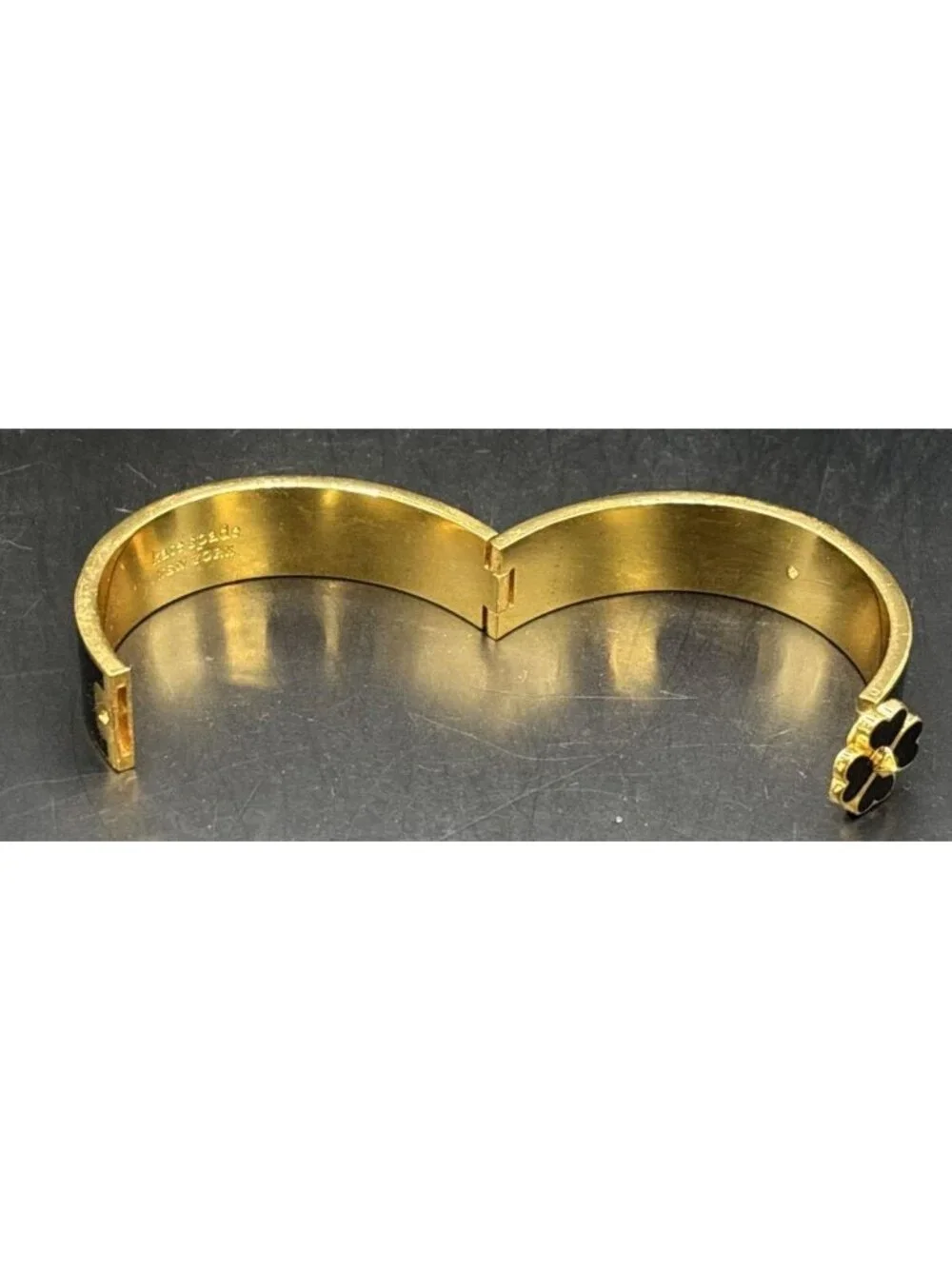 Kate Spade Black & Gold Clover Hinged Bangle Bracelet 2.5